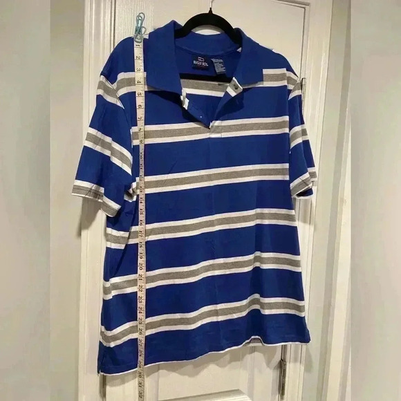 Bugle Boy Men’s Blue White Stripe Short Sleeve cotton Blend Polo Shirt Size L - Picture 5 of 8